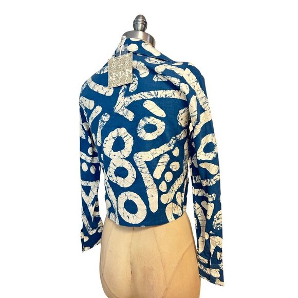 Haute Hippie Blue & White Abstract Tie-Front Blouse XS NWT - Picture 3 of 6